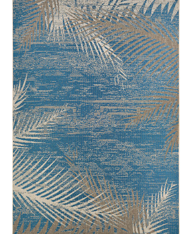 Beachcrest Home Odilia Tropical Palms Blue/Gray/Beige Indoor/Outdoor